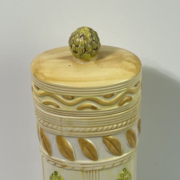 VTG 90s Italian Mediterranean Artichokes Ceramic Tall Pasta Canister Keeper - Picture 6 of 17
